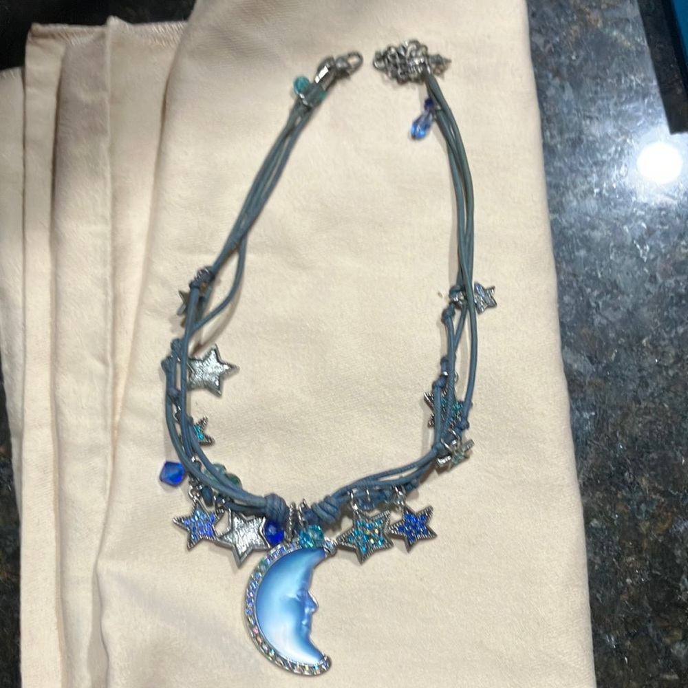 VINTAGE Kirks Folly Blue Star and Moon Necklace